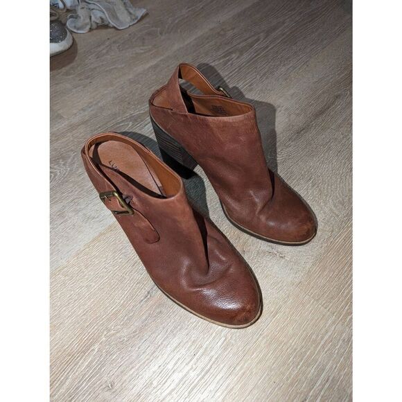 Lucky Brand Machiko Booties Womens 8.5 Brown Leather Distressed Stacked Heeled M - Picture 11 of 13